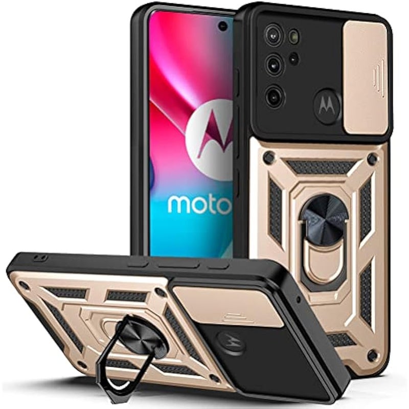 Case for Motorola Moto G60S with Slide Camera Cover,Military Grade Heavy Duty Protection Phone Case Cover with Magnetic Ring Kickstand for Motorola Moto G60S SJ Gold - Image 1